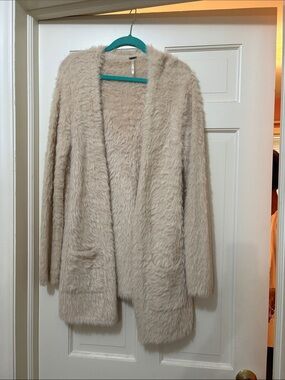 Free People Plush Cream Open-Front Fuzzy Cardigan